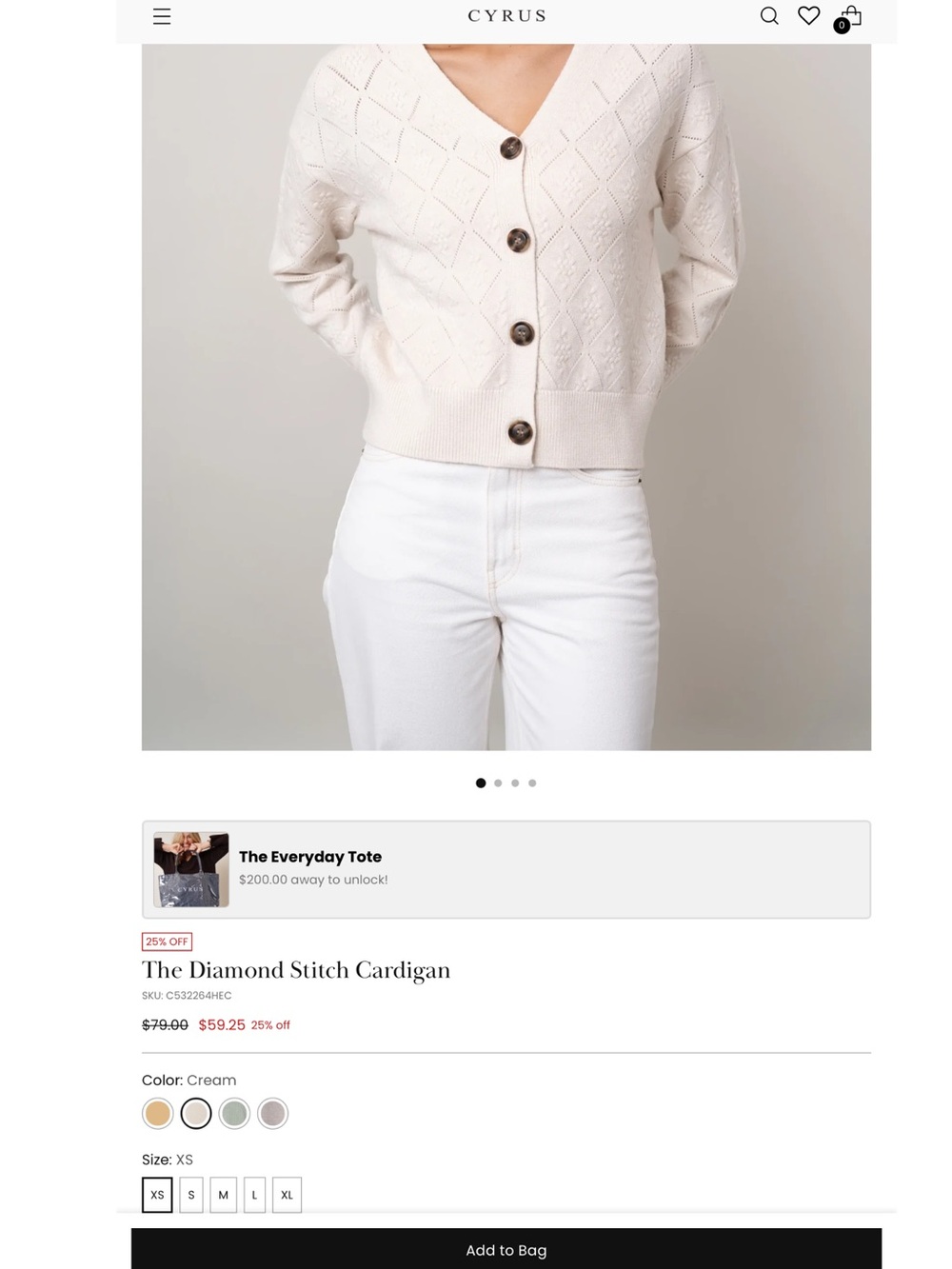 Cyrus The Diamond Stitch Cardigan Cream XL small hole collar